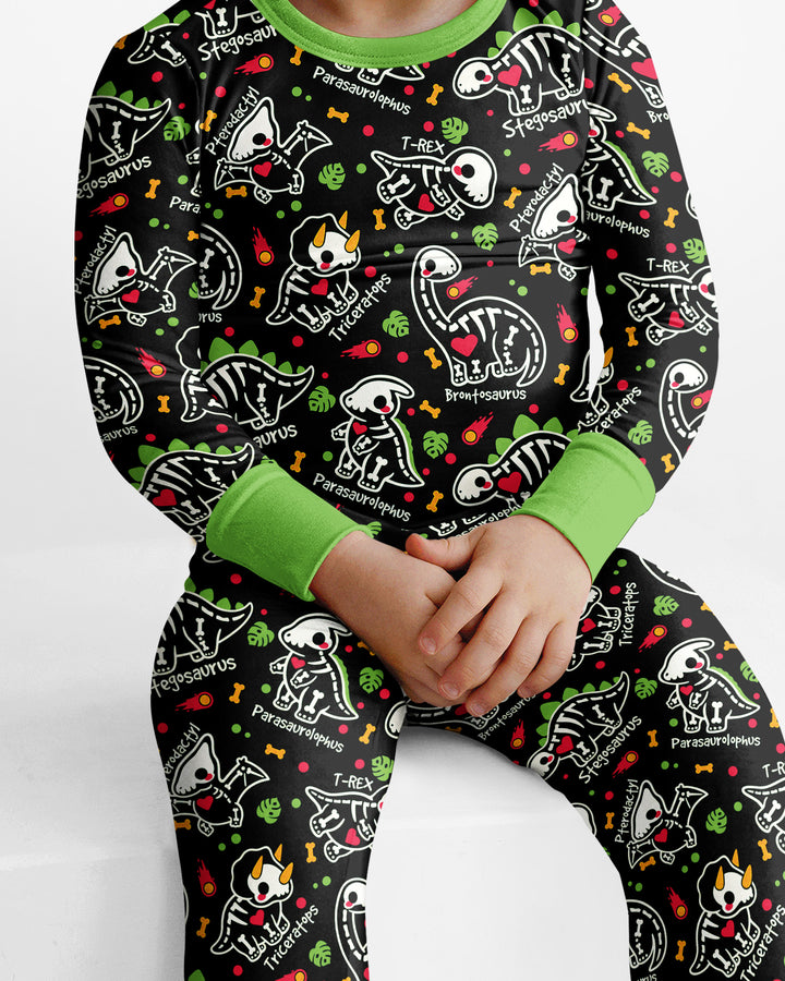Kawaii Skeleton Dinos Bamboo Two Piece Long Sleeve Pajama Set