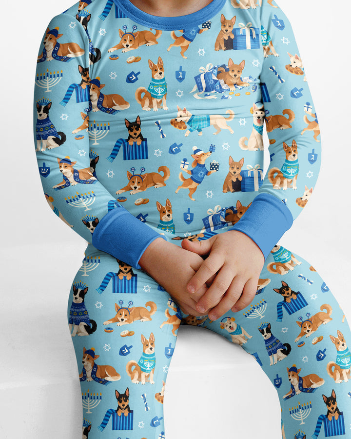 Hannukkah Protected by A Canaan Dog Bamboo Two Piece Long Sleeve Pajama Set