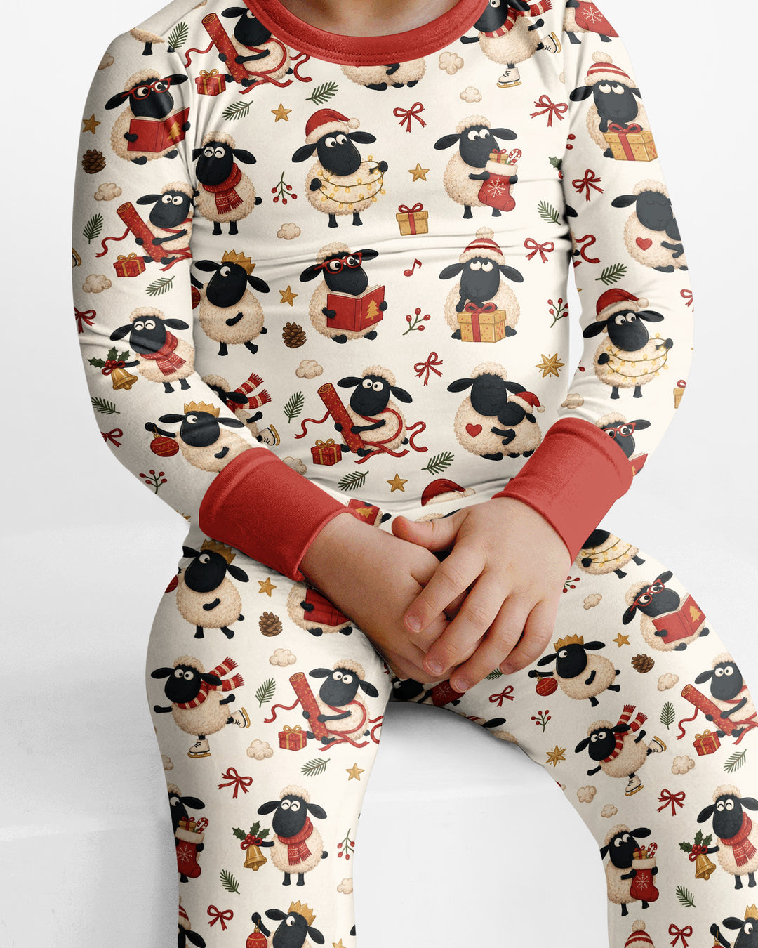 Festive Holiday Sheep Bamboo Two Piece Long Sleeve Pajama Set