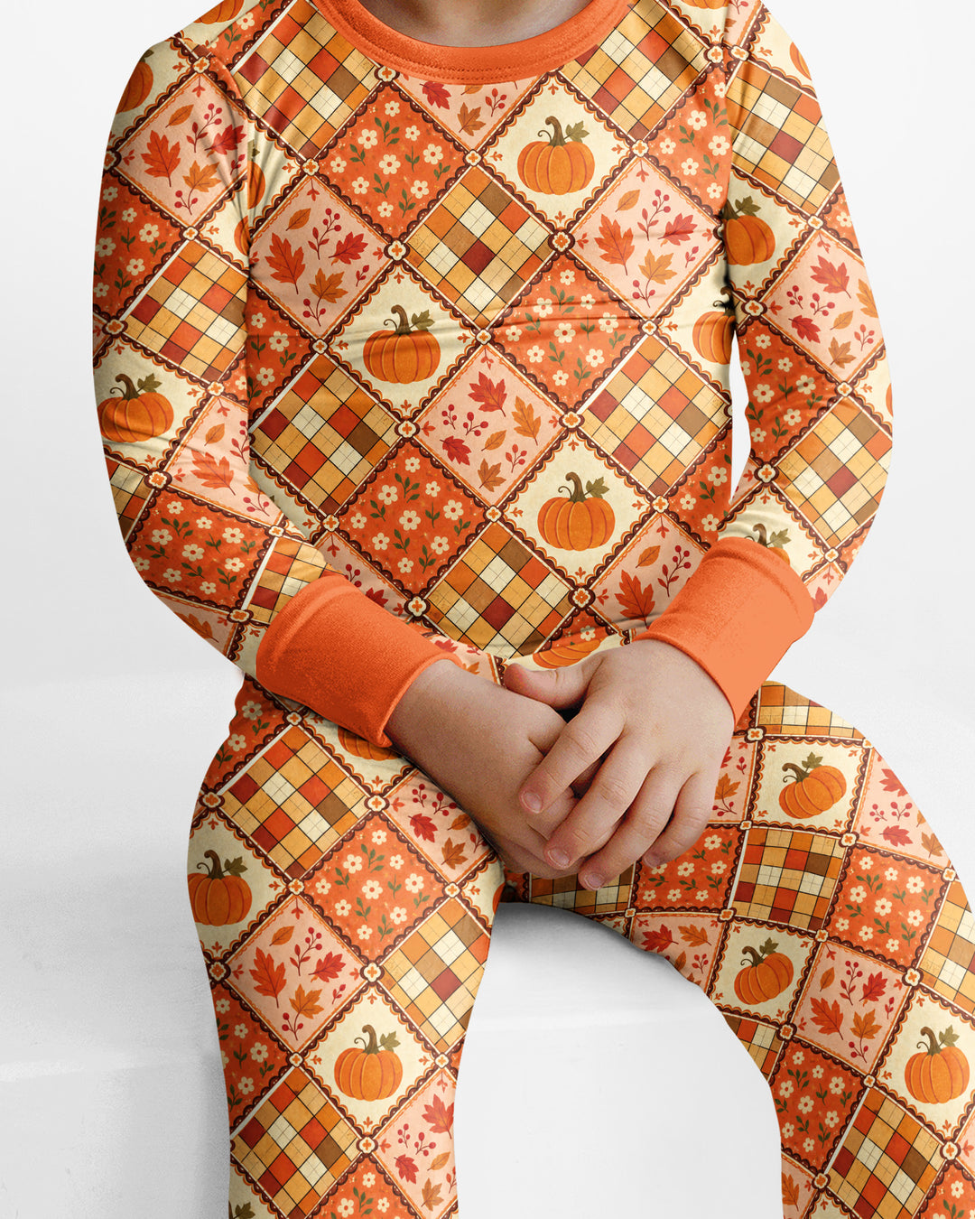 Fall Vintage Patchwork Bamboo Two Piece Long Sleeve Pajama Set