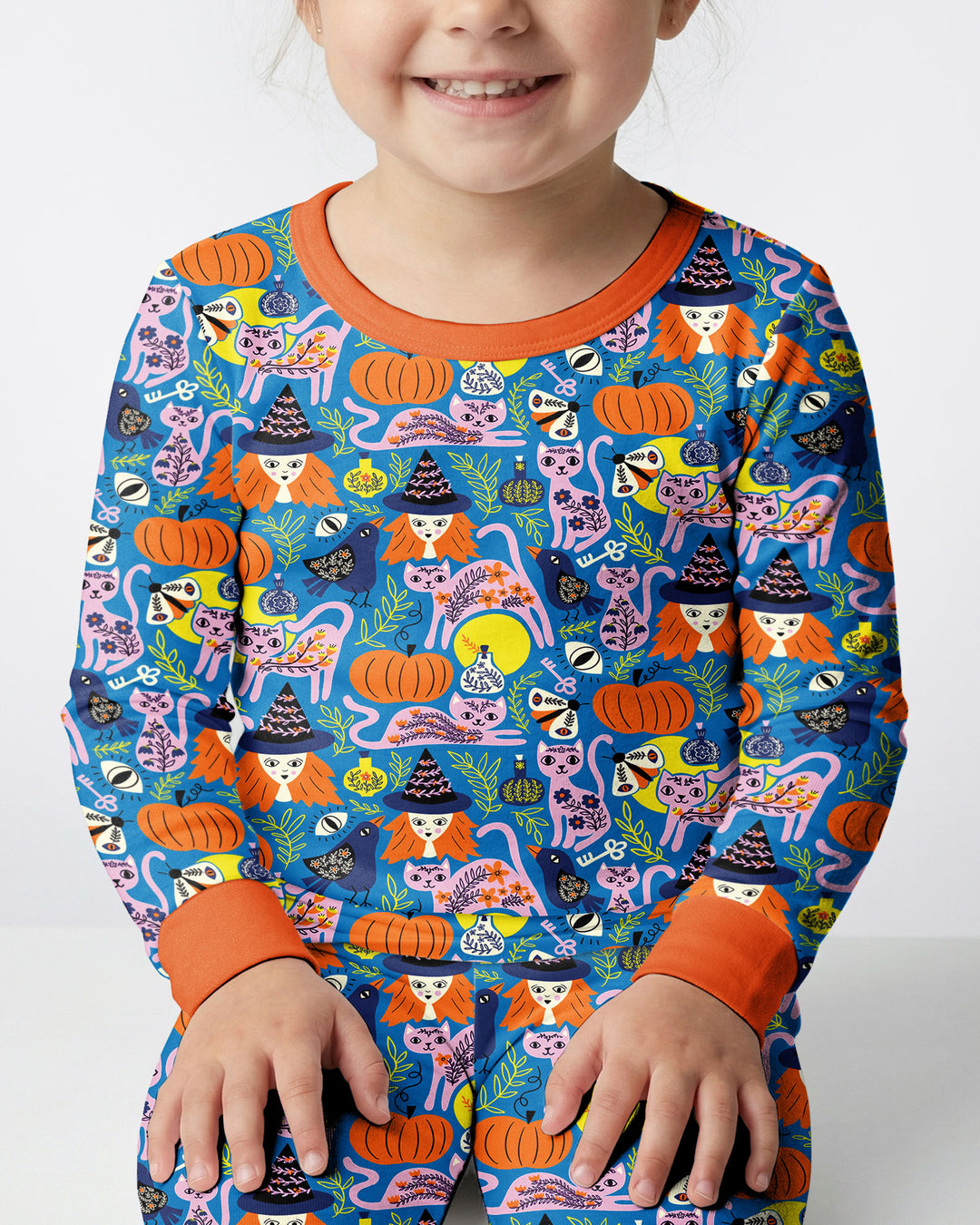 Whimsical Witch Cats Bamboo Two Piece Long Sleeve Pajama Set