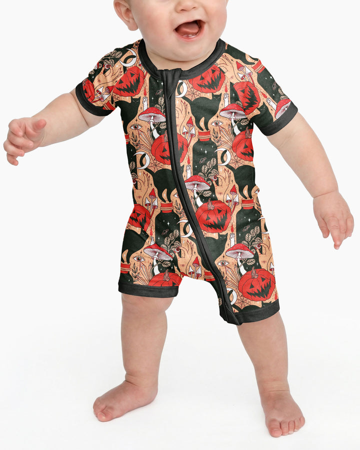 Black Cat And Pumpkin Halloween Bamboo Shorty Zippy