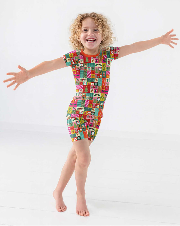 Maximalist Christmas Collage Bamboo Two Piece Short Sleeve Shorts Pajama Set