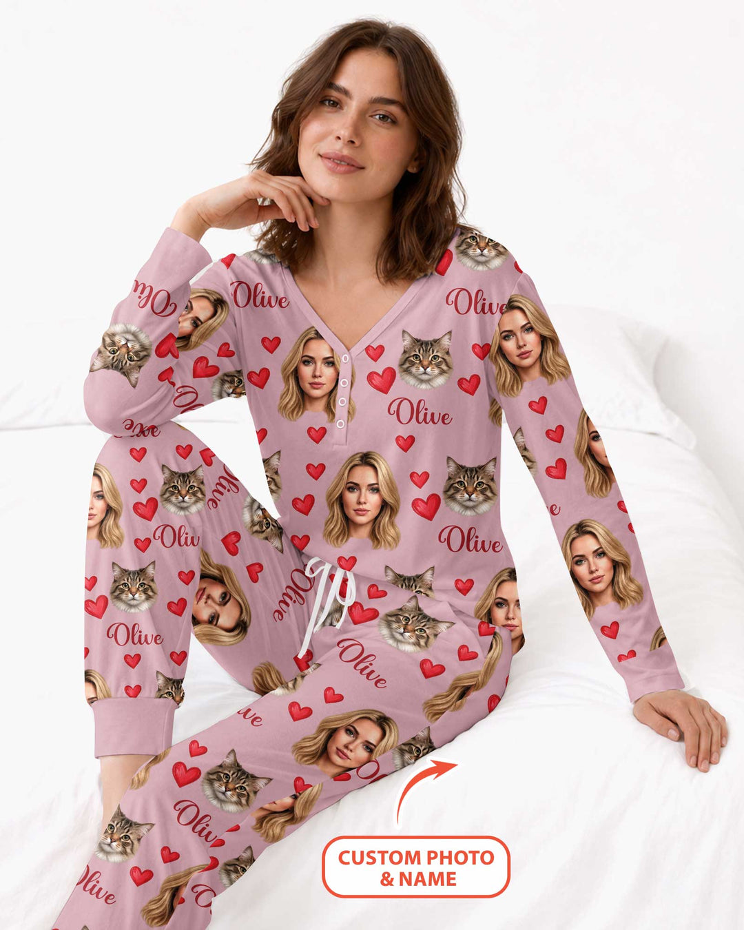 Custom Face Family Matching Bamboo Women Pajama Set