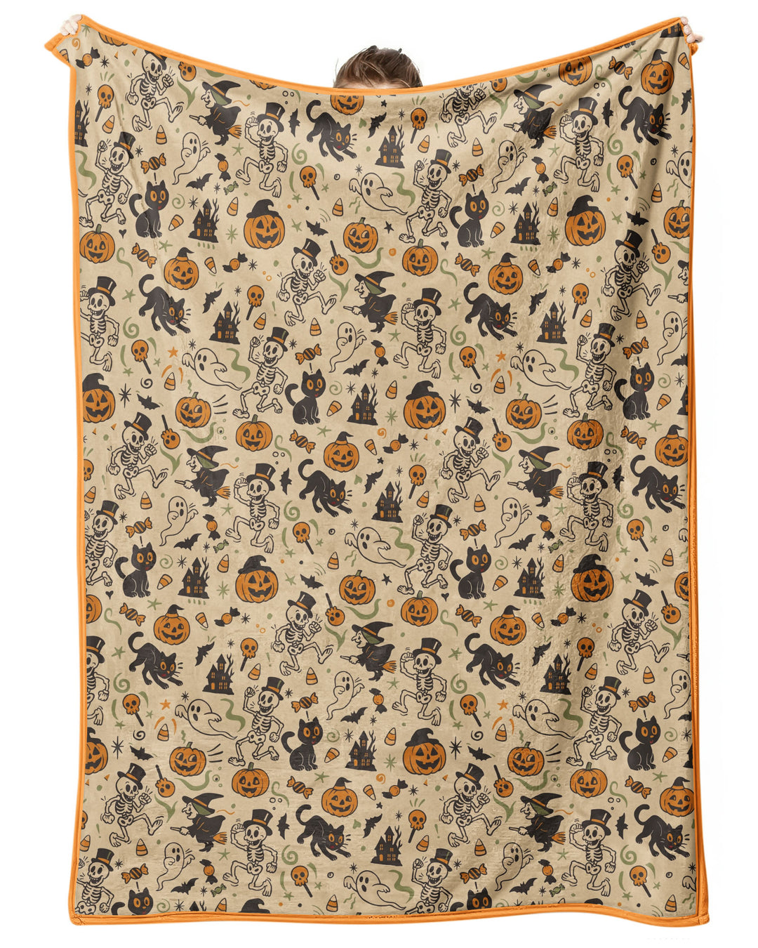 Vintage Skeleton Pumpkin Halloween Bamboo Blanket