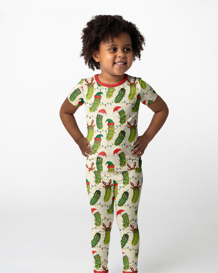Cheerful Christmas Pickle Bamboo Two Piece Short Sleeve Pajama Set