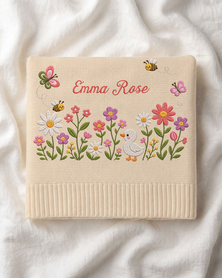 Lovely Floral Embroidered Baby Cotton Blanket