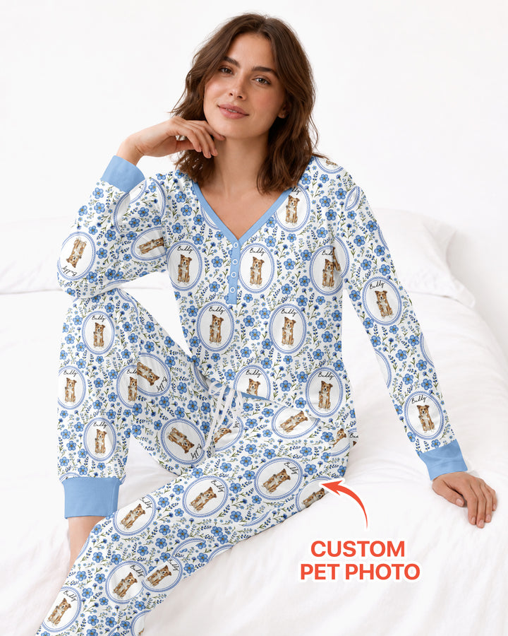 Custom Pet Photo Flower Garden Bamboo Women Pajama Set
