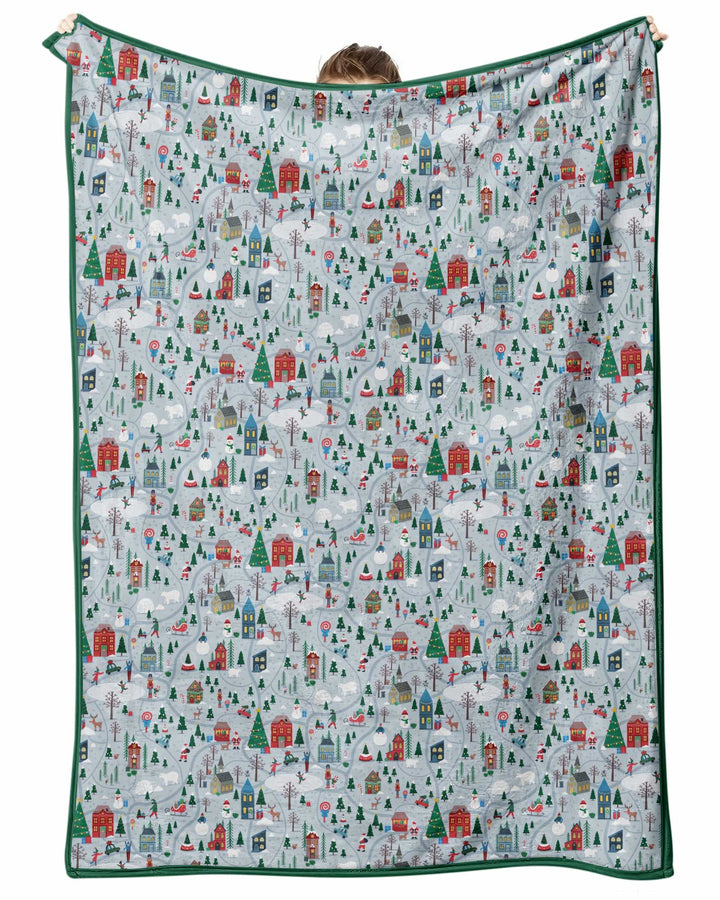 Snowy Christmas Village Map Bamboo Blanket