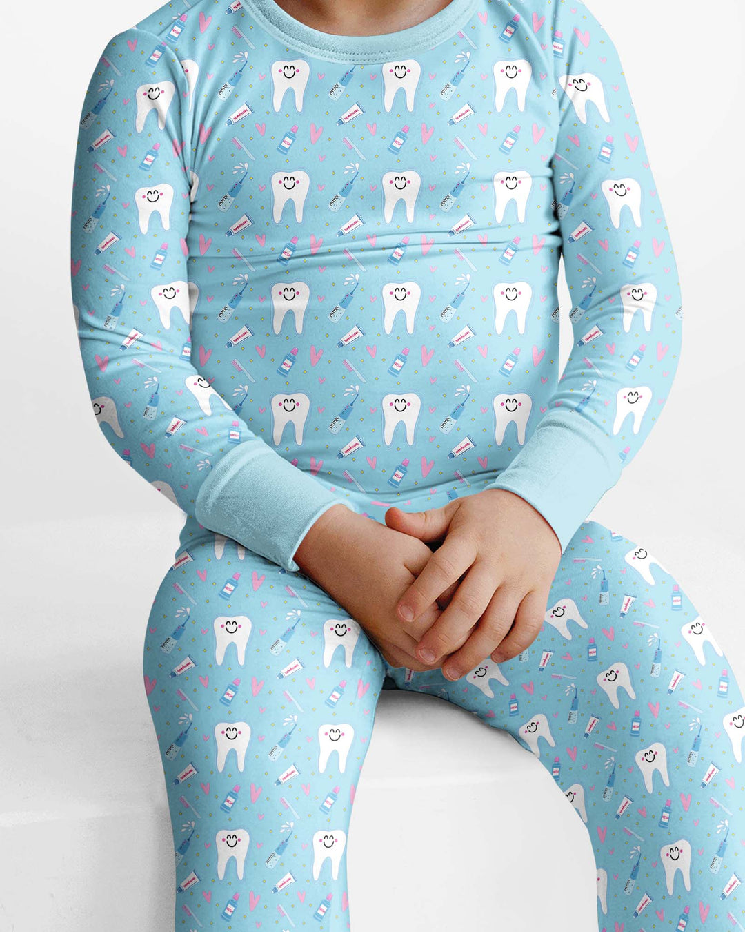 Brushing Teeth Blue Bamboo Two Piece Long Sleeve Pajama Set