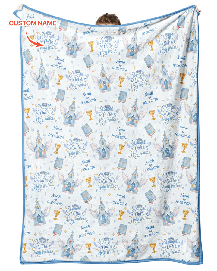 Custom Name Baptism Christening Straight Outta Holy Water Bamboo Blanket