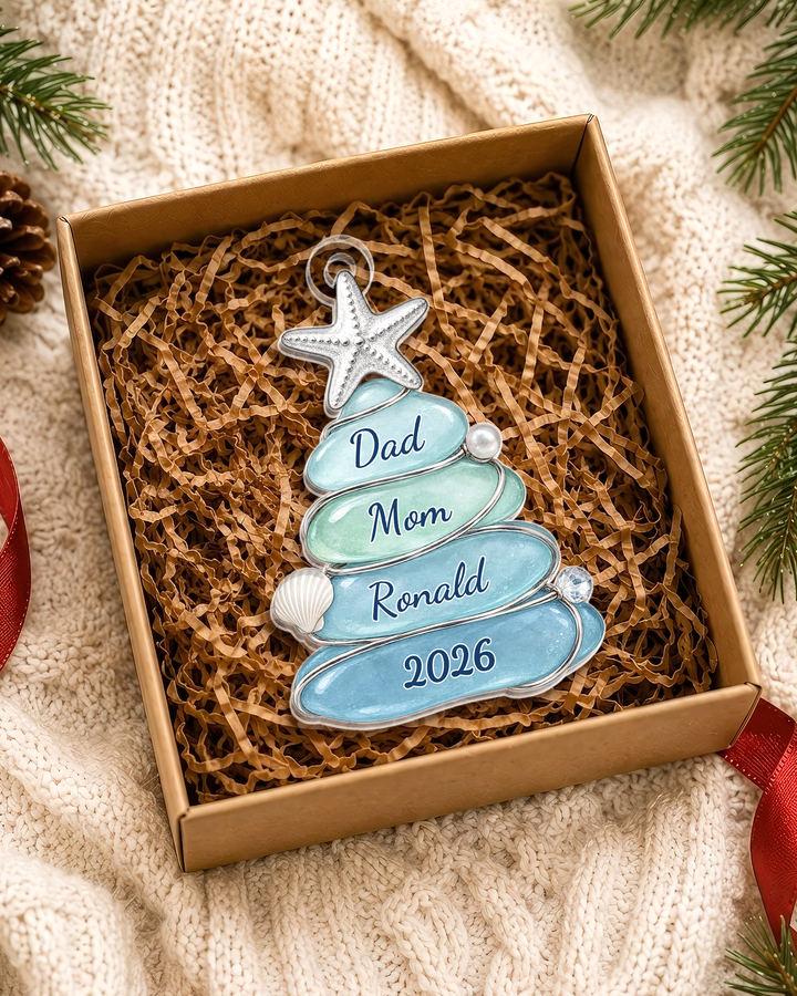 Beach Family Christmas- Acrylic Ornament, Christmas Tree 2026