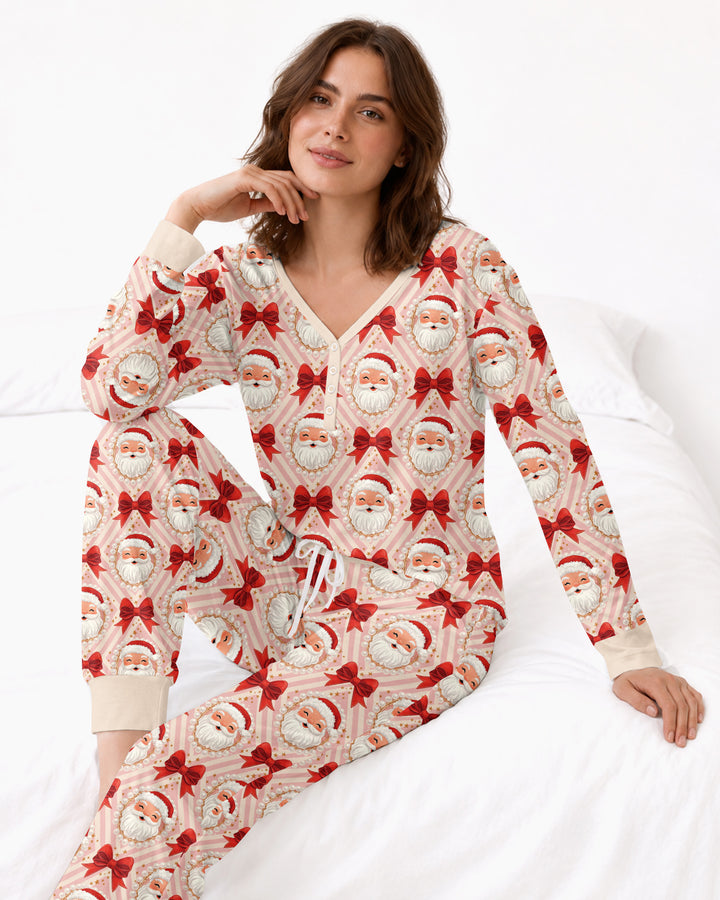 Preppy Coquette Santa Mommy And Me Matching Bamboo Women Pajama Set