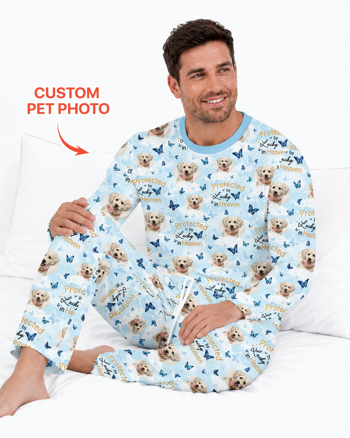 Custom Pet Photo Protected By Heaven Family Bamboo Men's Pajama Set