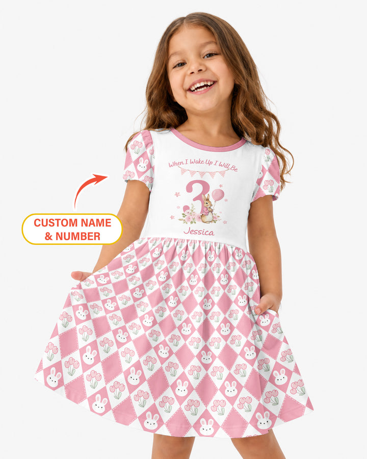 Custom Name When I Wake Up Bunny Birthday Bamboo Twirl Dress