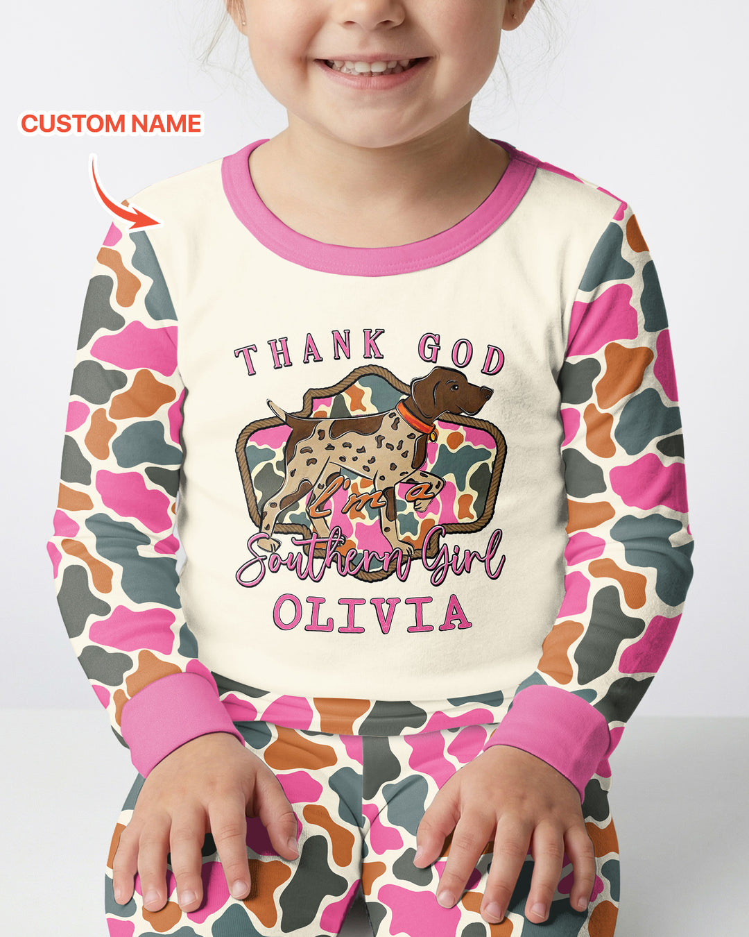Custom Name Thank God I'm a Southern Bamboo Two Piece Long Sleeve Pajama Set