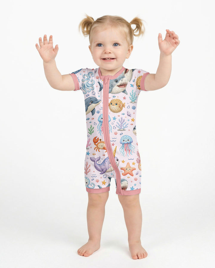 Cute Ocean Animals Bamboo Shorty Zippy