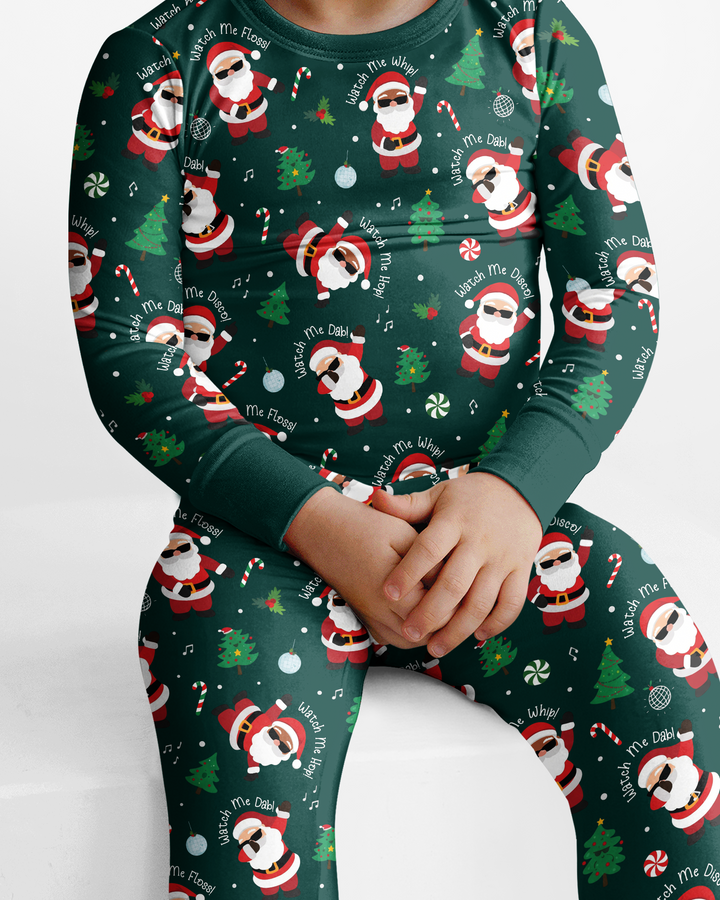 Santa's Christmas Dance Party Bamboo Two Piece Long Sleeve Pajama Set