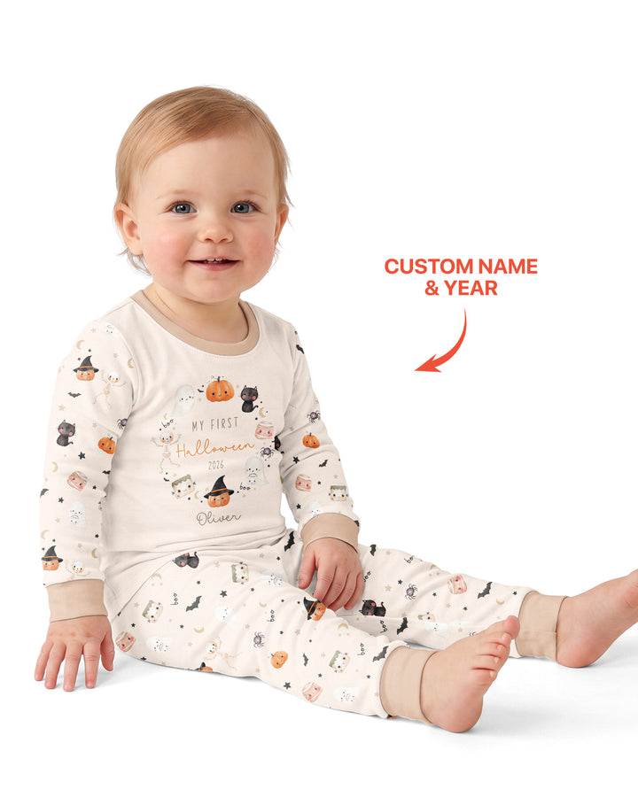 Personalised Baby First Halloween Bamboo Two Piece Long Sleeve Pajama Set