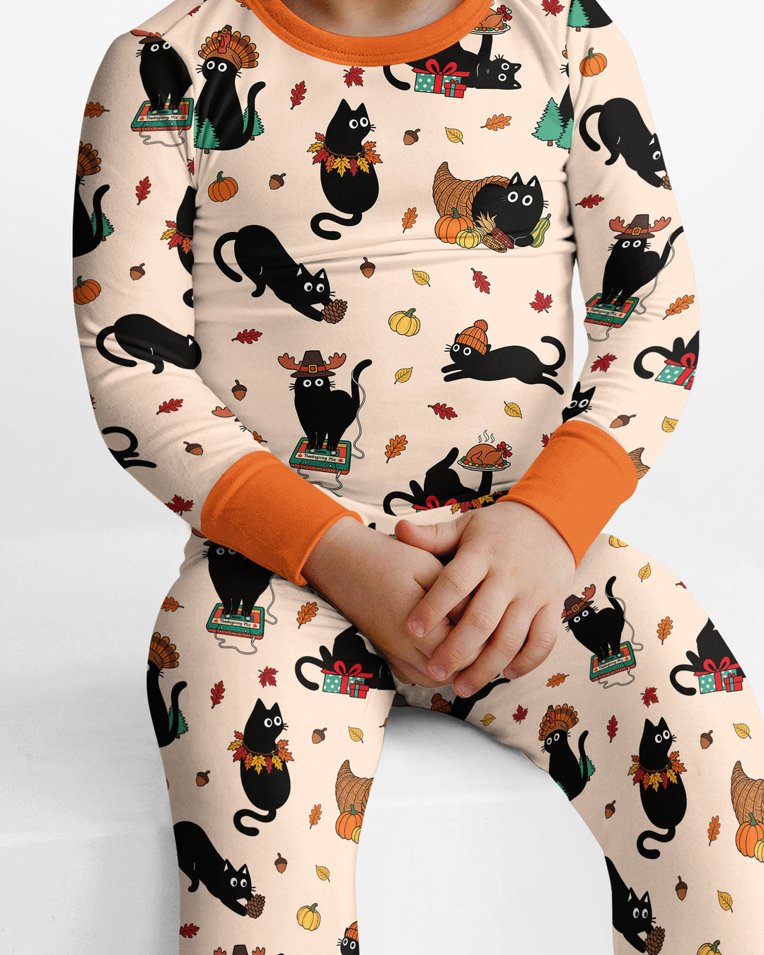 Cozy Cat On Thanksgiving Bamboo Two Piece Long Sleeve Pajama Set
