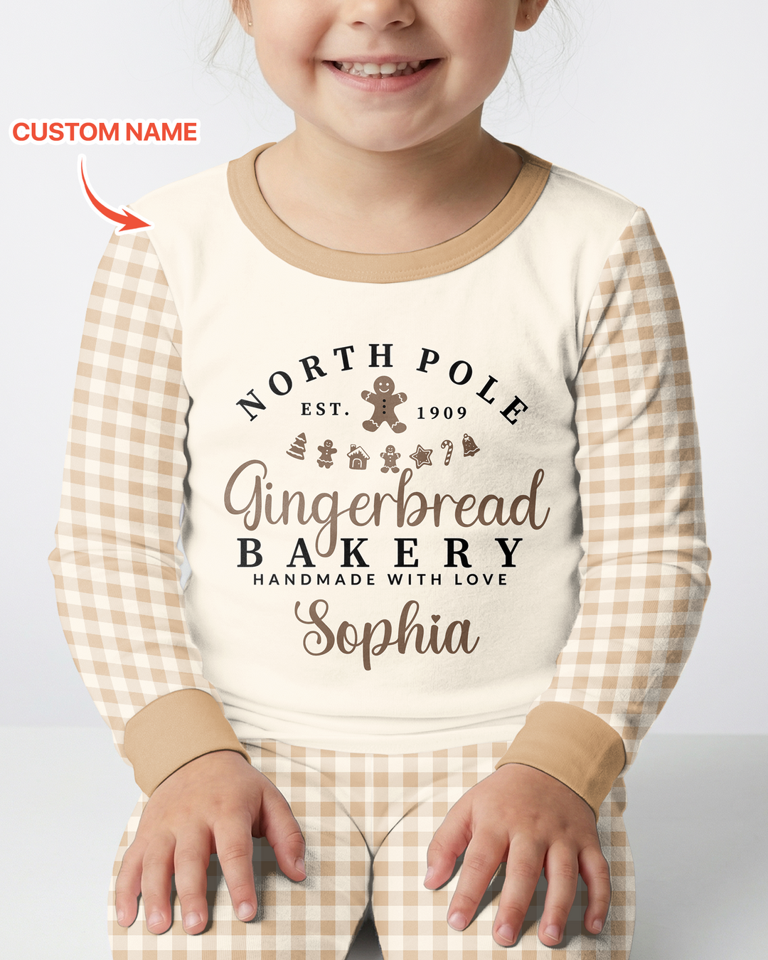 Custom Name Gingerbread Bakery Bamboo Two Piece Long Sleeve Pajama Set