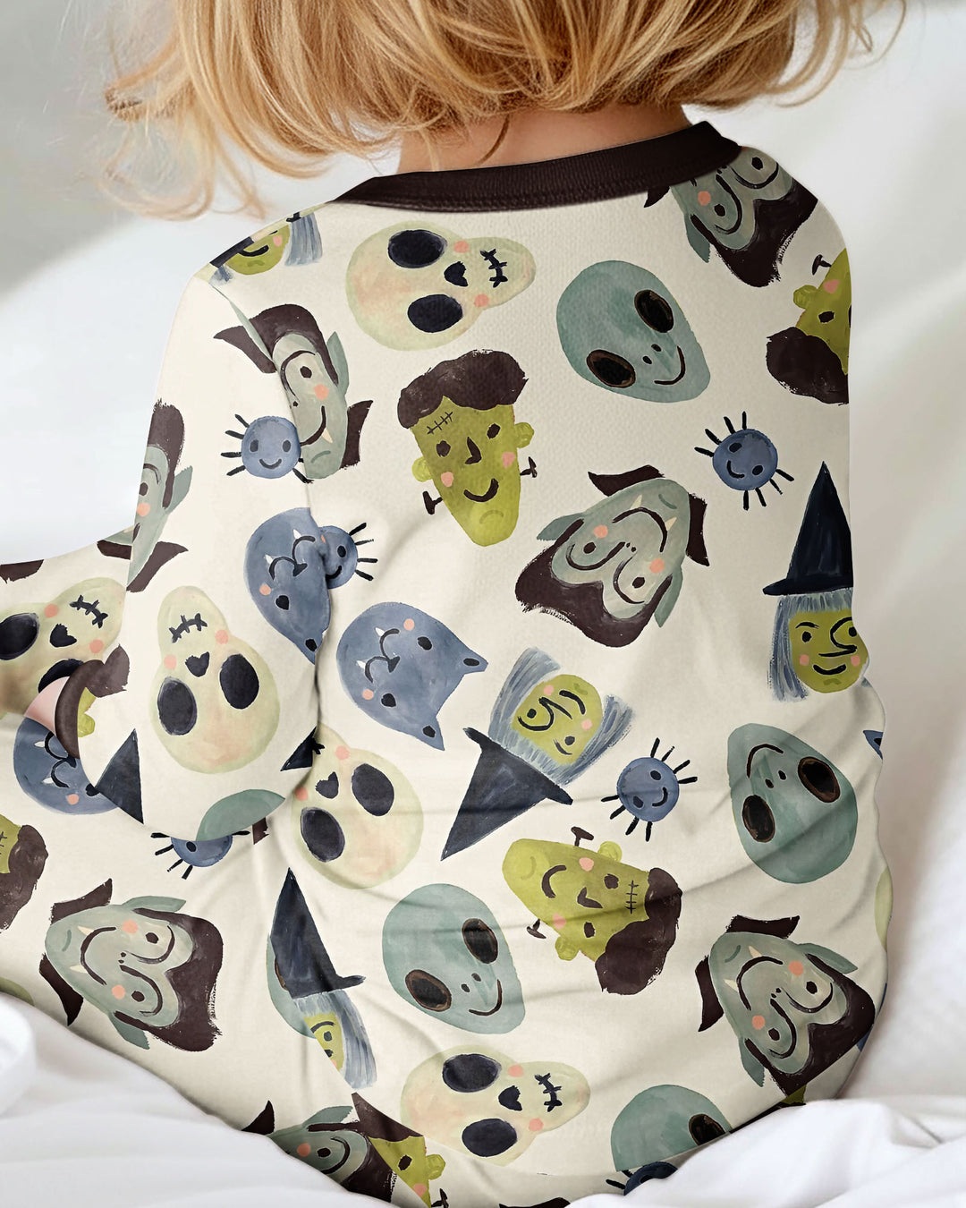 Halloween Gesichts-Bambus-Strampler mit Reißverschluss