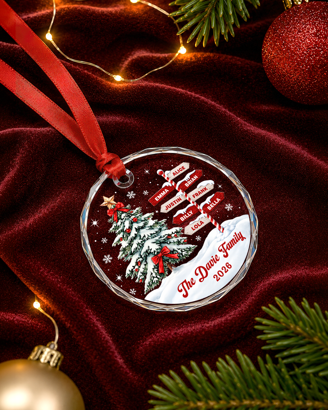 Merry Family Signpost Glass Ornament