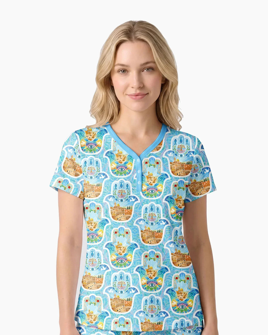 Hamsa Hand Bamboo Women Short Sleeve Short Pajama Set