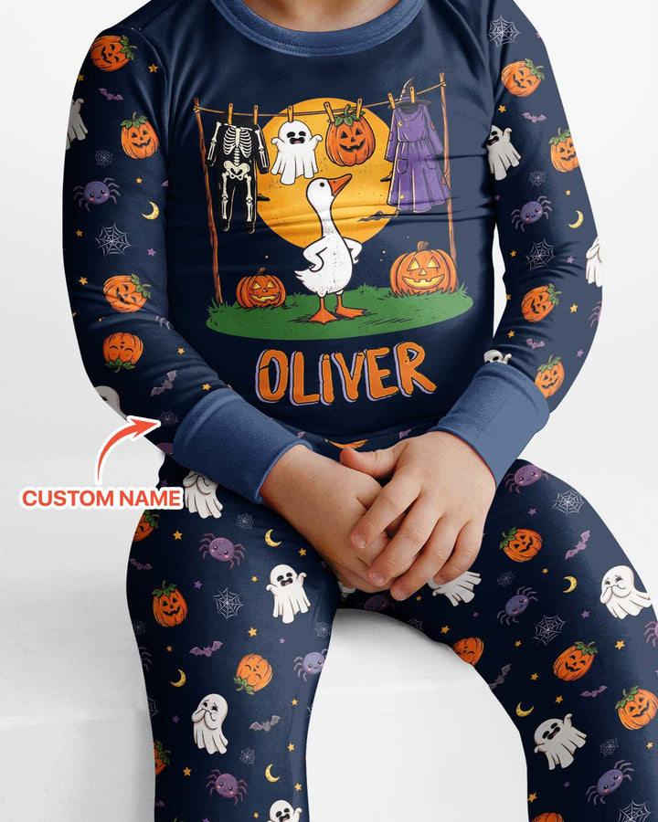 Custom Name Goose Halloween Costume Bamboo Two Piece Long Sleeve Pajama Set