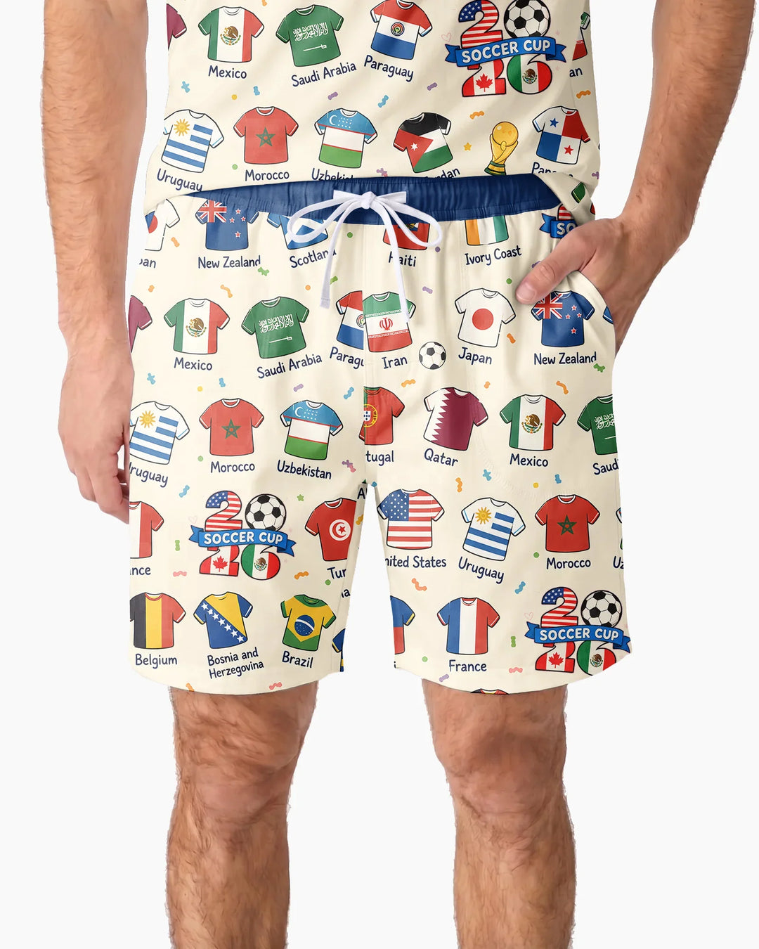 2026 Soccer World Jersey Flag Family Matching Bamboo Men Short Sleeve Short Pajama Set