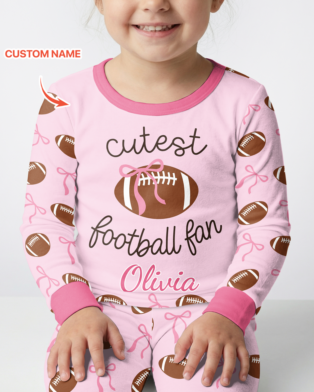 Custom Name Cutest Football Fan Bamboo Two Piece Long Sleeve Pajama Set