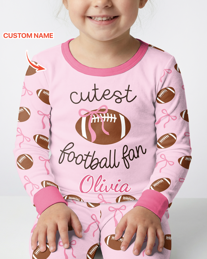 Custom Name Cutest Football Fan Bamboo Two Piece Long Sleeve Pajama Set