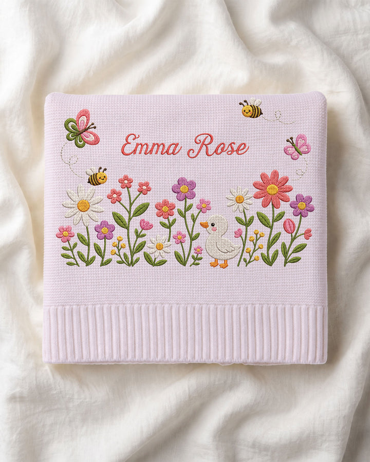 Lovely Floral Embroidered Baby Cotton Blanket