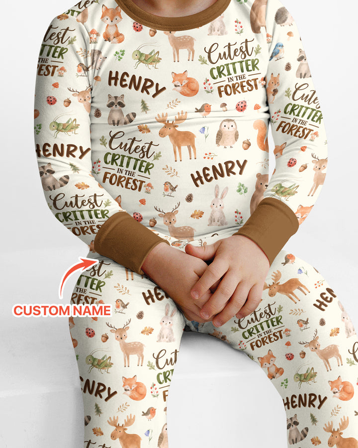 Custom Name Cutest Critter In The Forest Bamboo Two Piece Long Sleeve Pajama Set