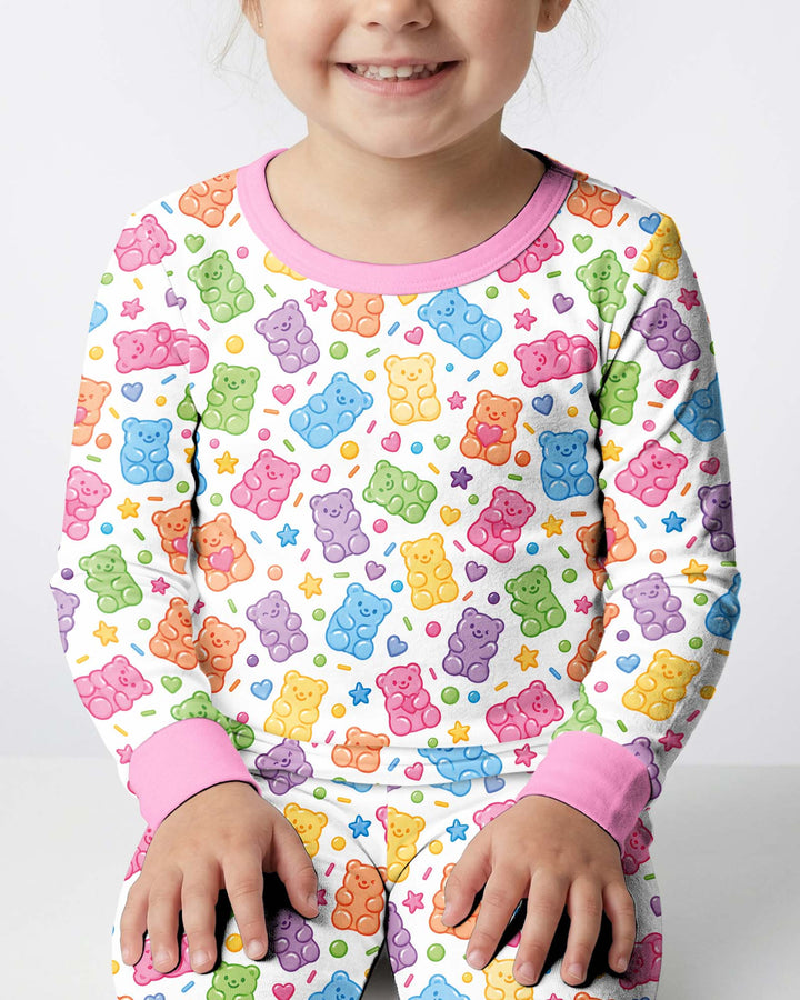 Cute Pastel Colorful Gummy Bears Bamboo Two Piece Long Sleeve Pajama Set