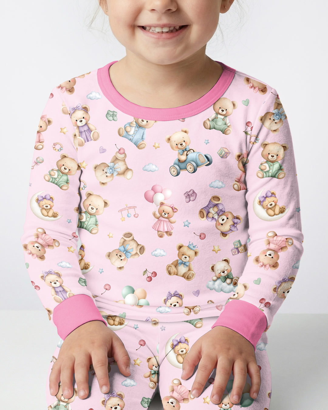 Kawaii Teddy Bamboo Two Piece Long Sleeve Pajama Set