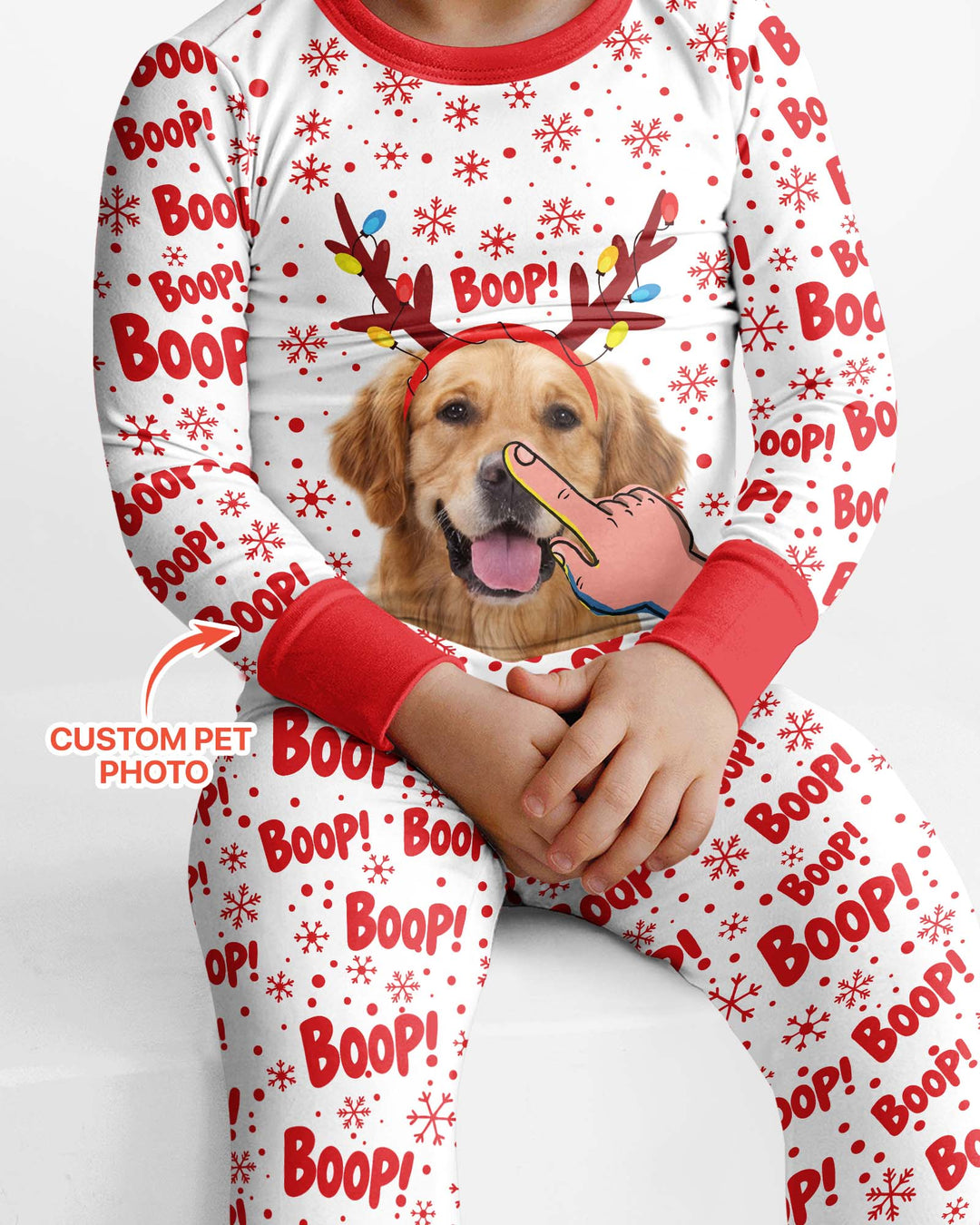 Custom Pet Photo Funny Christmas Boop Bamboo Two Piece Long Sleeve Pajama Set