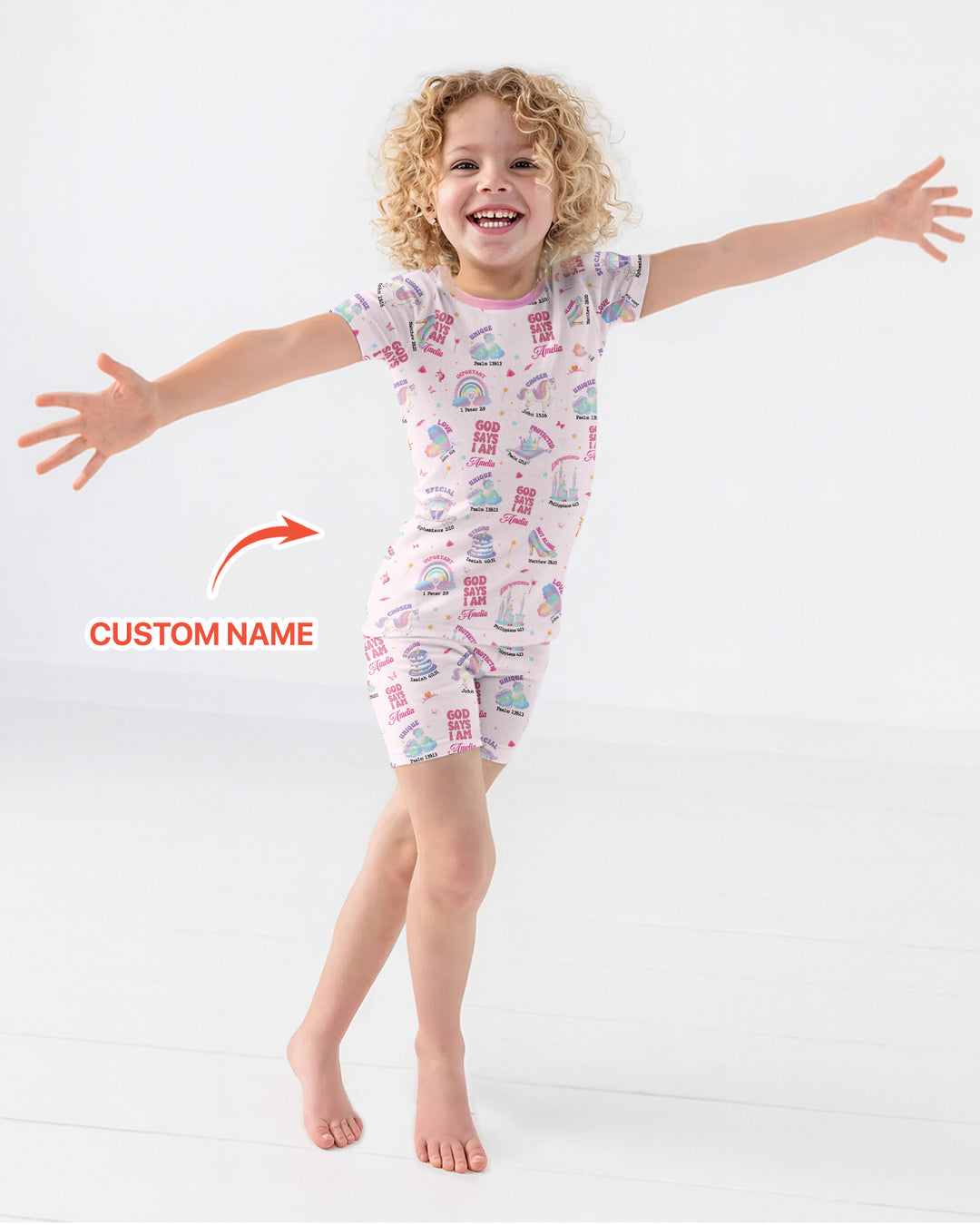 God Says I Am Custom Name - Dreamy Princess Bamboo Two Piece Short Sleeve Pajama Set