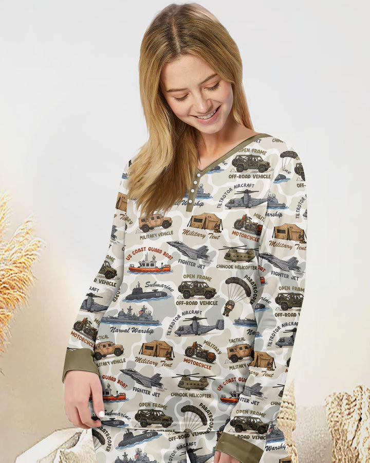 Schlafanzugset aus Bambus für Damen mit passendem Militärfamilien-Motiv „Little Hero“