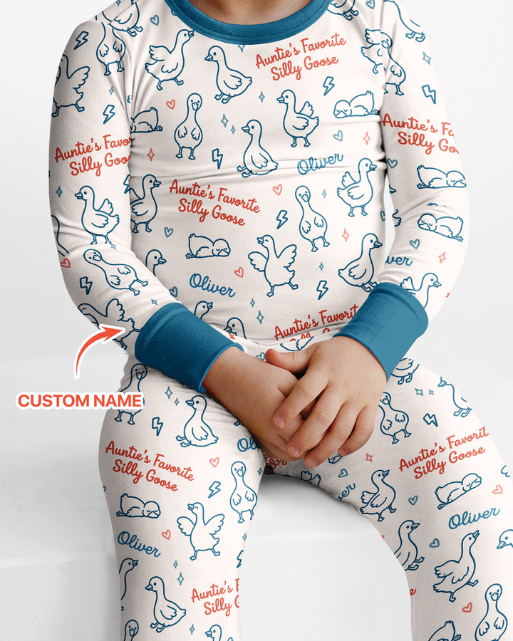 Custom Name Auntie's Favorite Silly Goose Bamboo Two Piece Long Sleeve Pajama Set