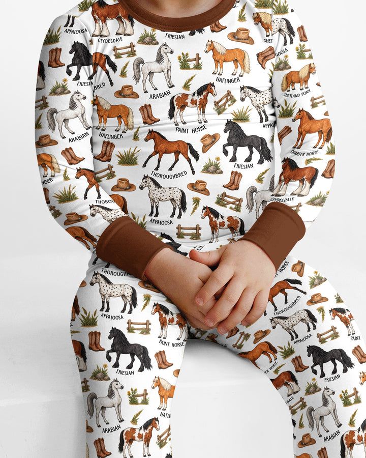 Types Of Horses Bamboo Two Piece Long Sleeve Pajama Set