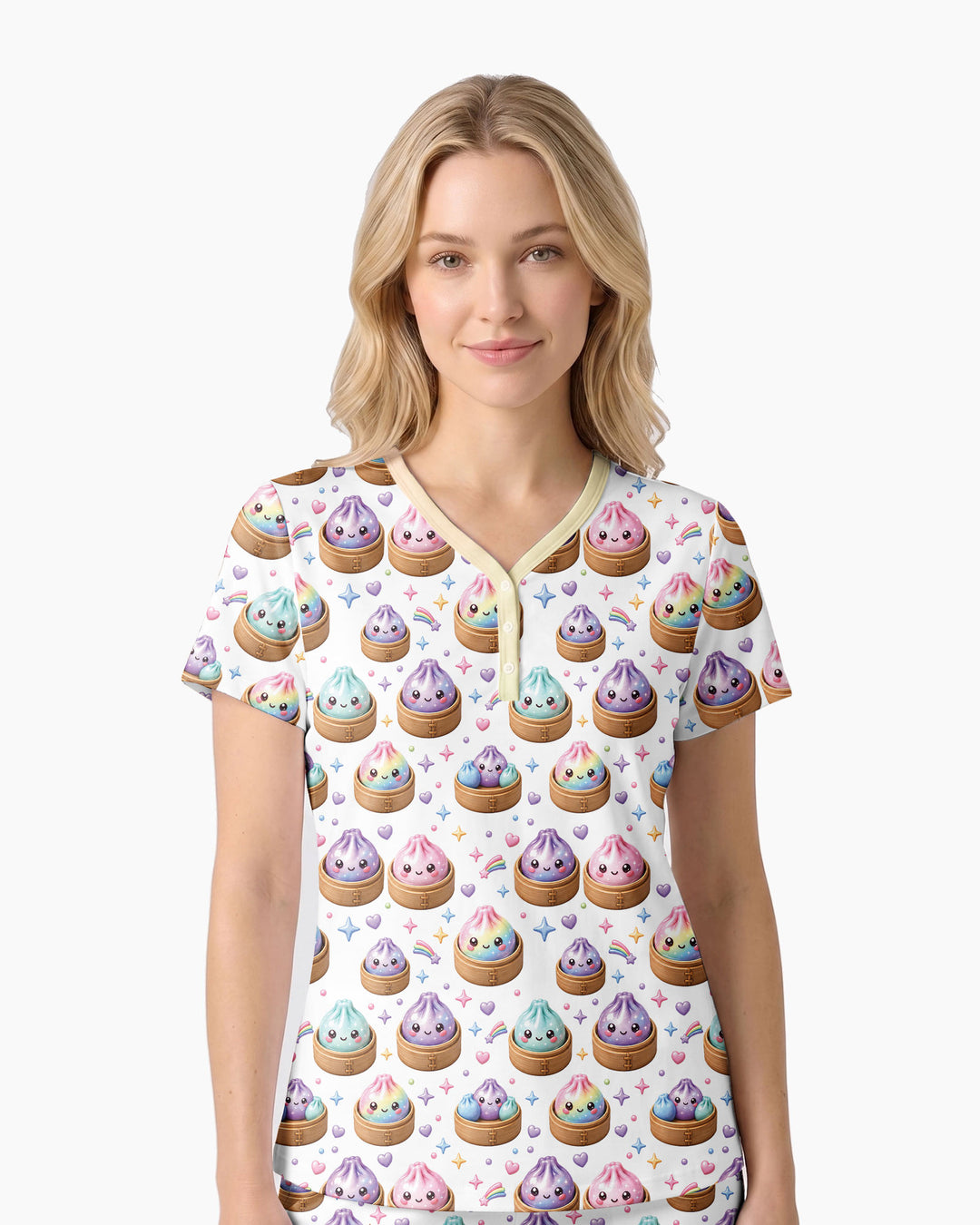 Cute Glitter Dumpling Bamboo Women Short Sleeve Short Pajama Set