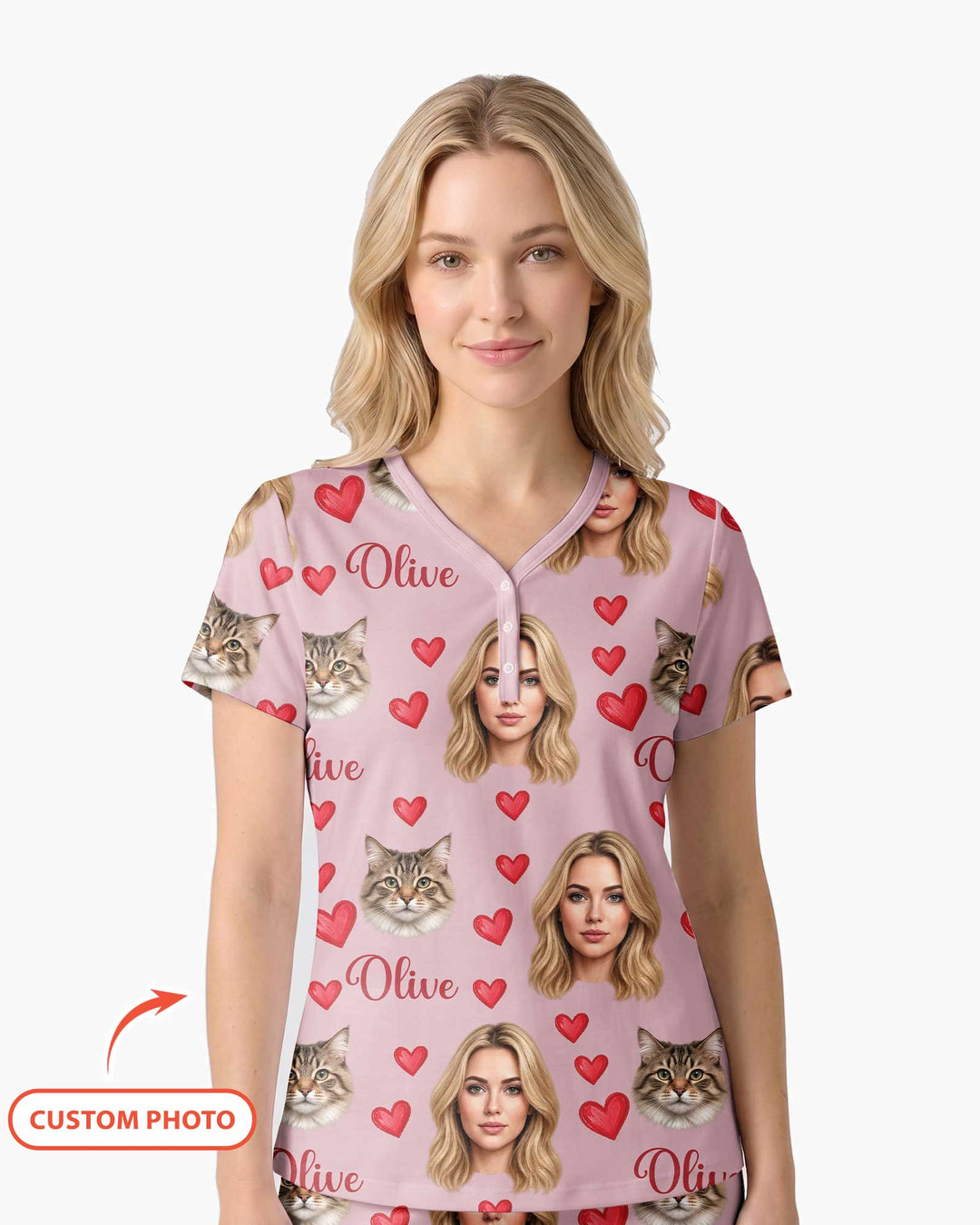 Custom Face Family Matching Bamboo Women Short Sleeve Short Pajama Set