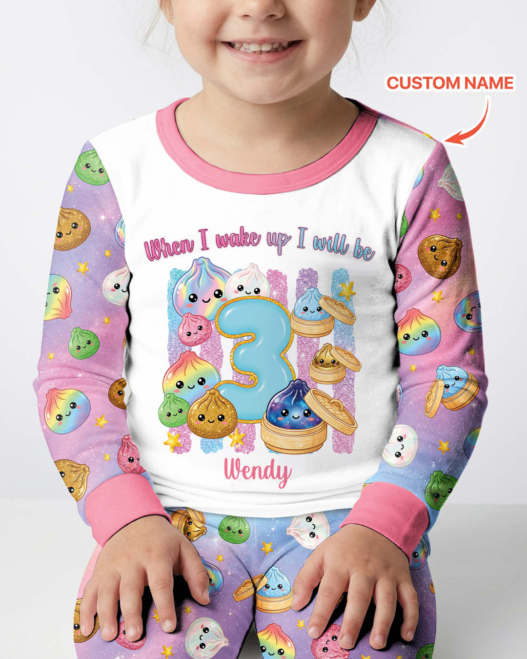 Personalized When I Wake Up I Will Be Birthday Dumplings Bamboo Two Piece Long Sleeve Pajama Set