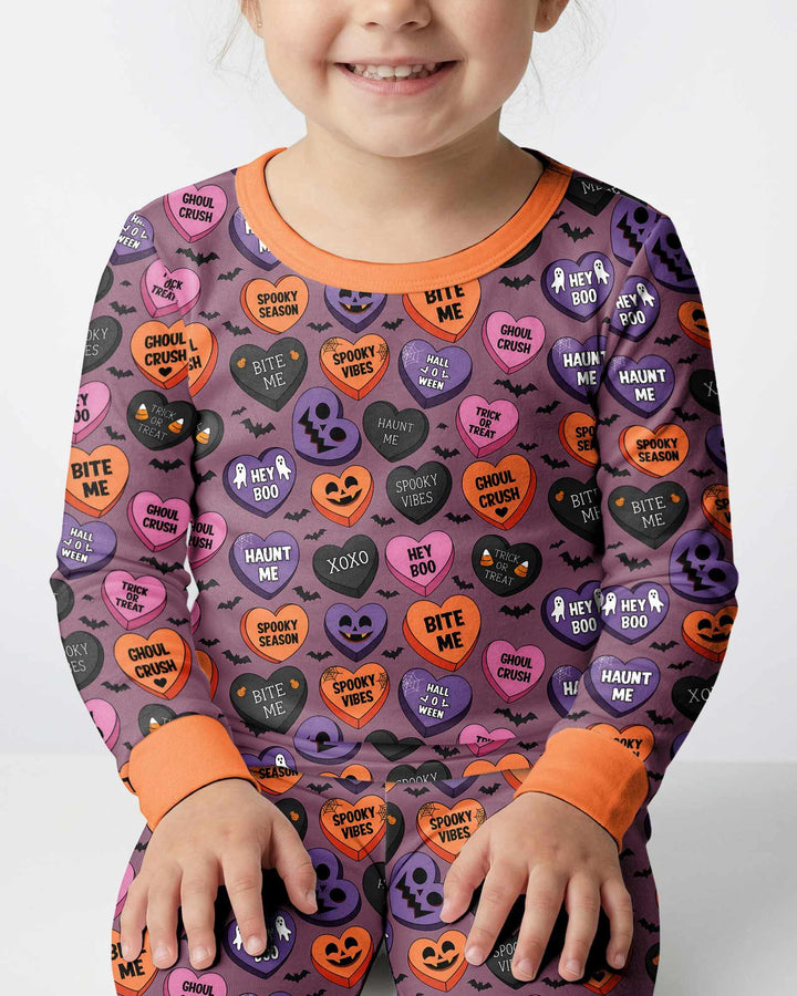 Candy Hearts Halloween Bamboo Two Piece Long Sleeve Pajama Set