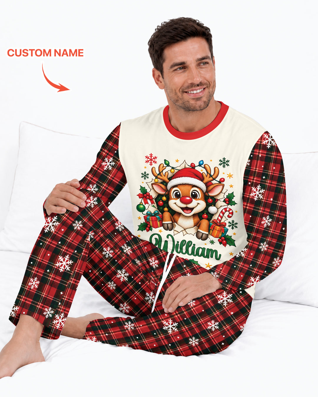 Cute Reindeer in Santa Hat Bamboo Men's Pajama Set