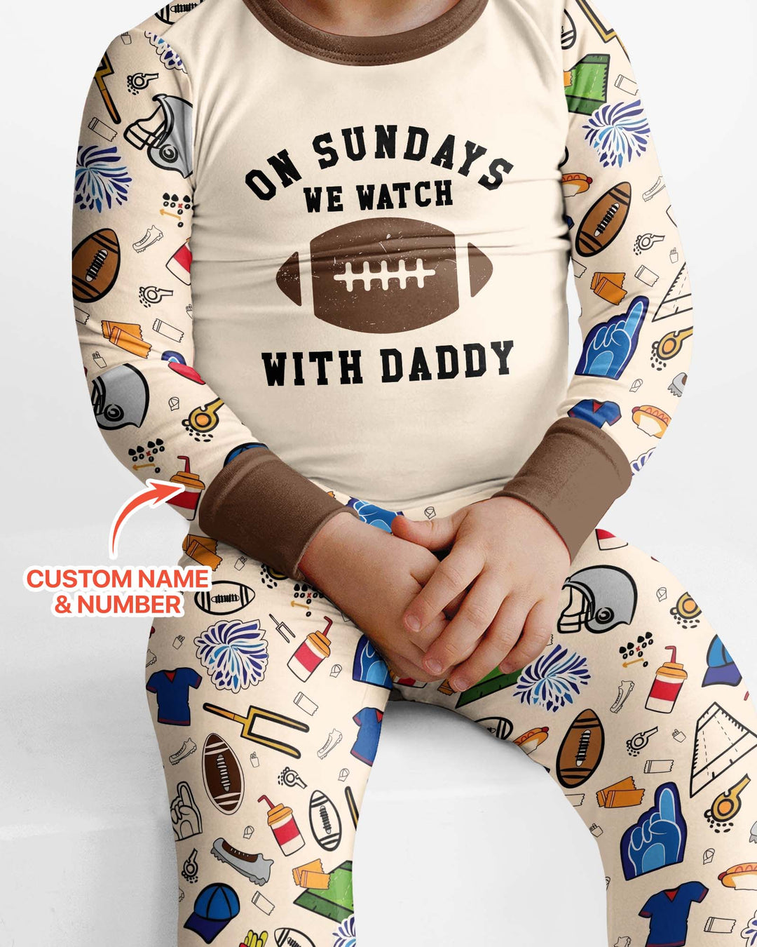 On Sundays We Watch Football With Daddy Family Matching Bamboo Two Piece Long Sleeve Pajama Set