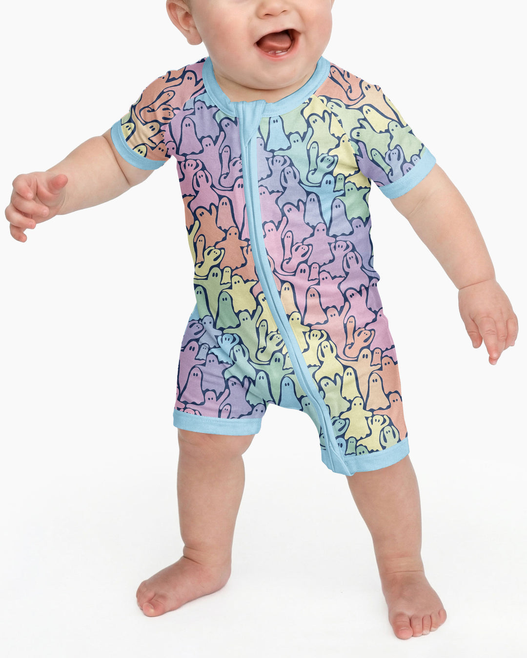 Pastel Rainbow Ghost Halloween Bamboo Shorty Zippy
