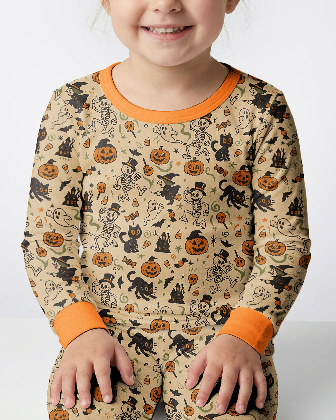 Vintage Skeleton Pumpkin Halloween Bamboo Two Piece Long Sleeve Pajama Set