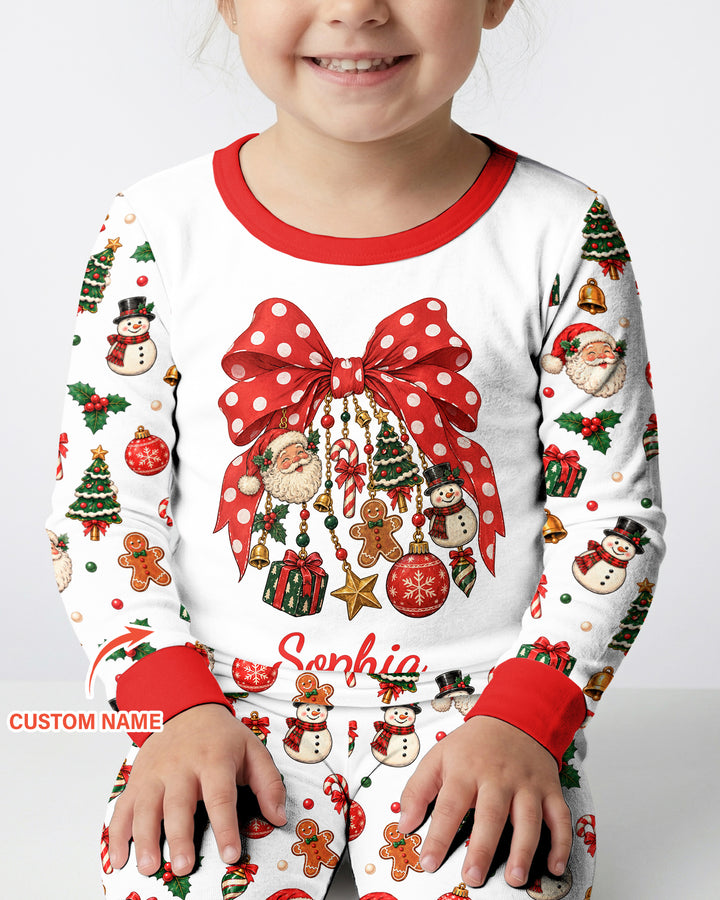 Custom Name Christmas The Bow Bamboo Two Piece Long Sleeve Pajama Set